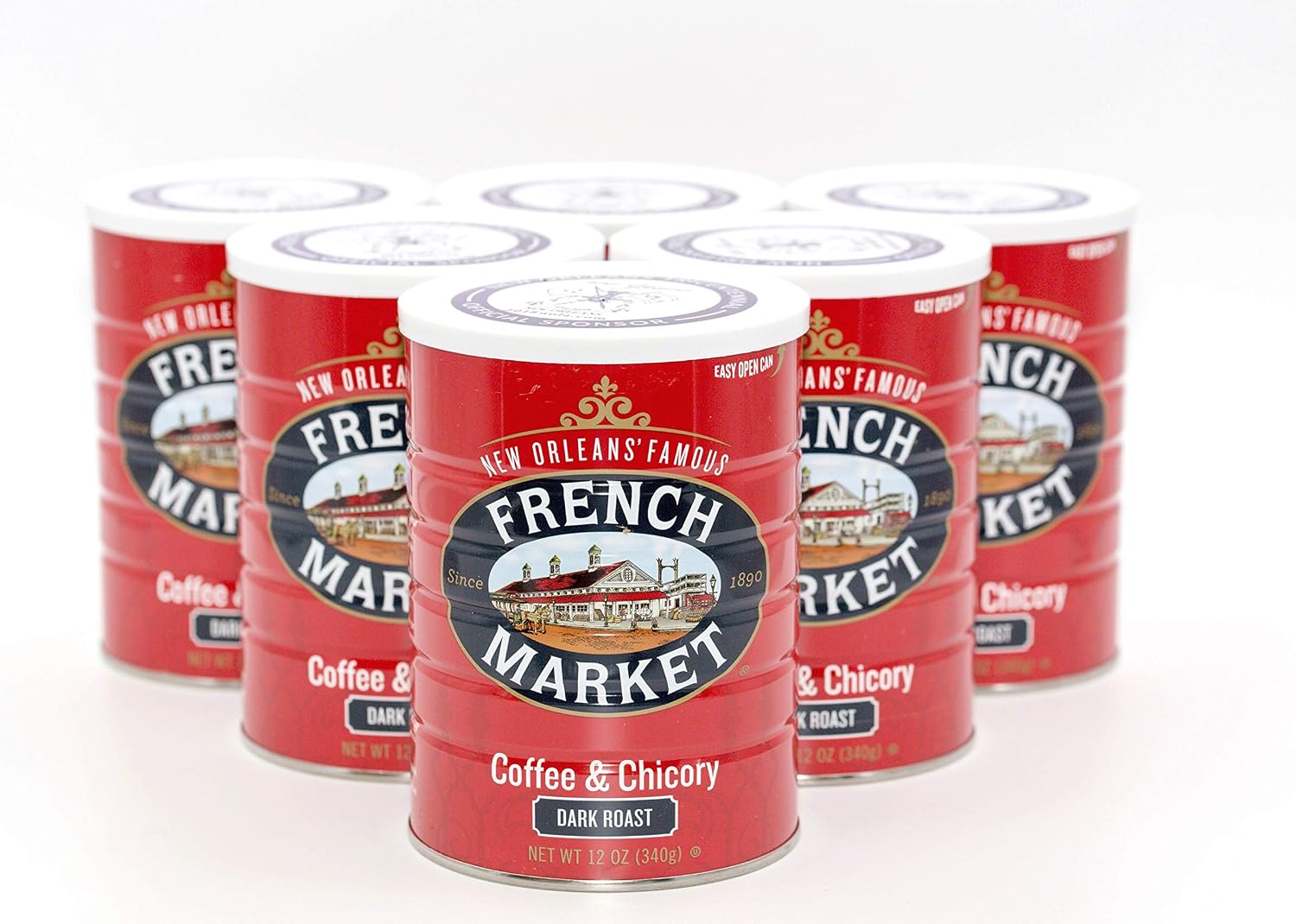 French Market Café, café et chicorée, café moulu torréfié foncé, boîte en métal de 340 ml (lot de 6)