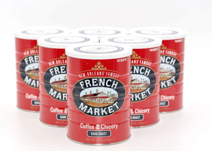 French Market Café, café et chicorée, café moulu torréfié foncé, boîte en métal de 340 ml (lot de 6)