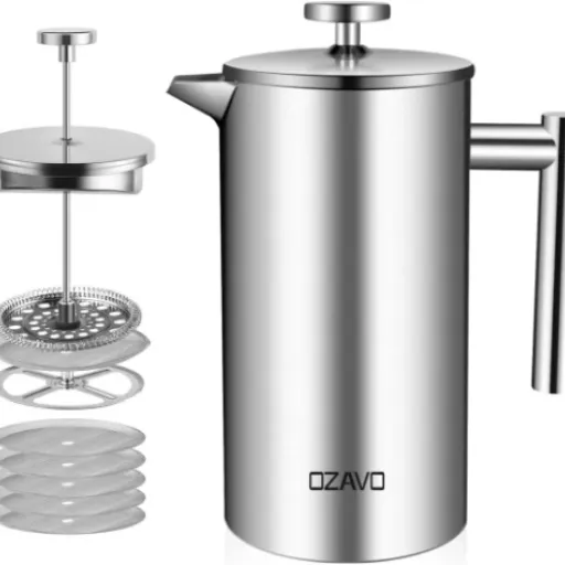 Avis OZAVO Cafetière à Piston 1000 ml : la French Press inox costaude et polyvalente
