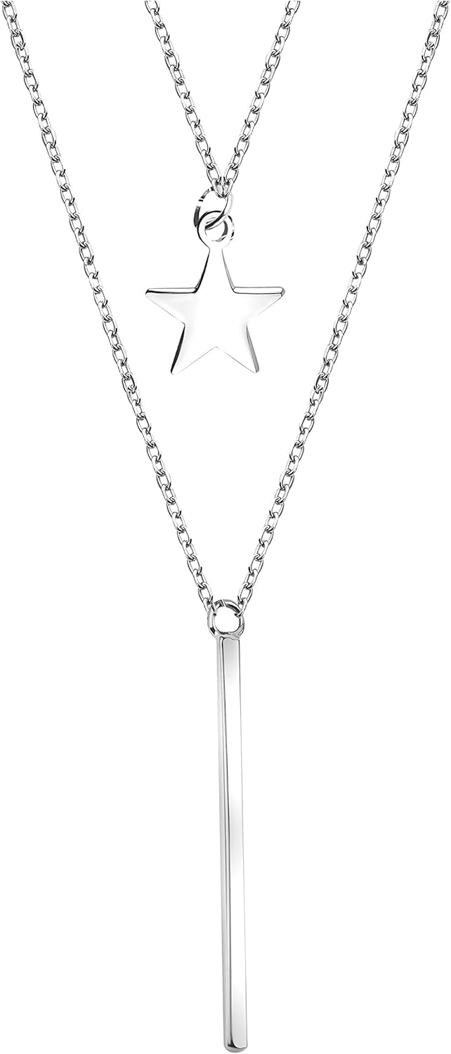 Collier pour Femmes en Argent 925 - Chaîne de Couches - avec Pendentif en Forme de Barre Triangle - 50316