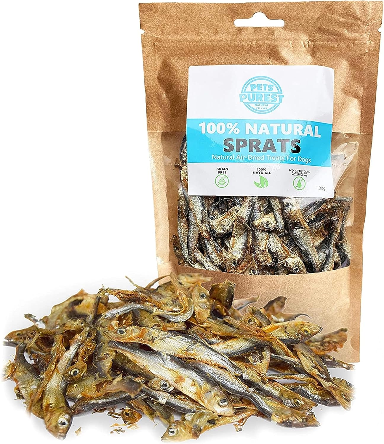 Sprats Friandises pour Chiens & Chats - Nourriture Naturelle à Base de Poisson Séché à l'Air pour Chiens Adultes & Seniors, Chiots, Chatons - Hypoallergénique pour Animaux de Compagnie