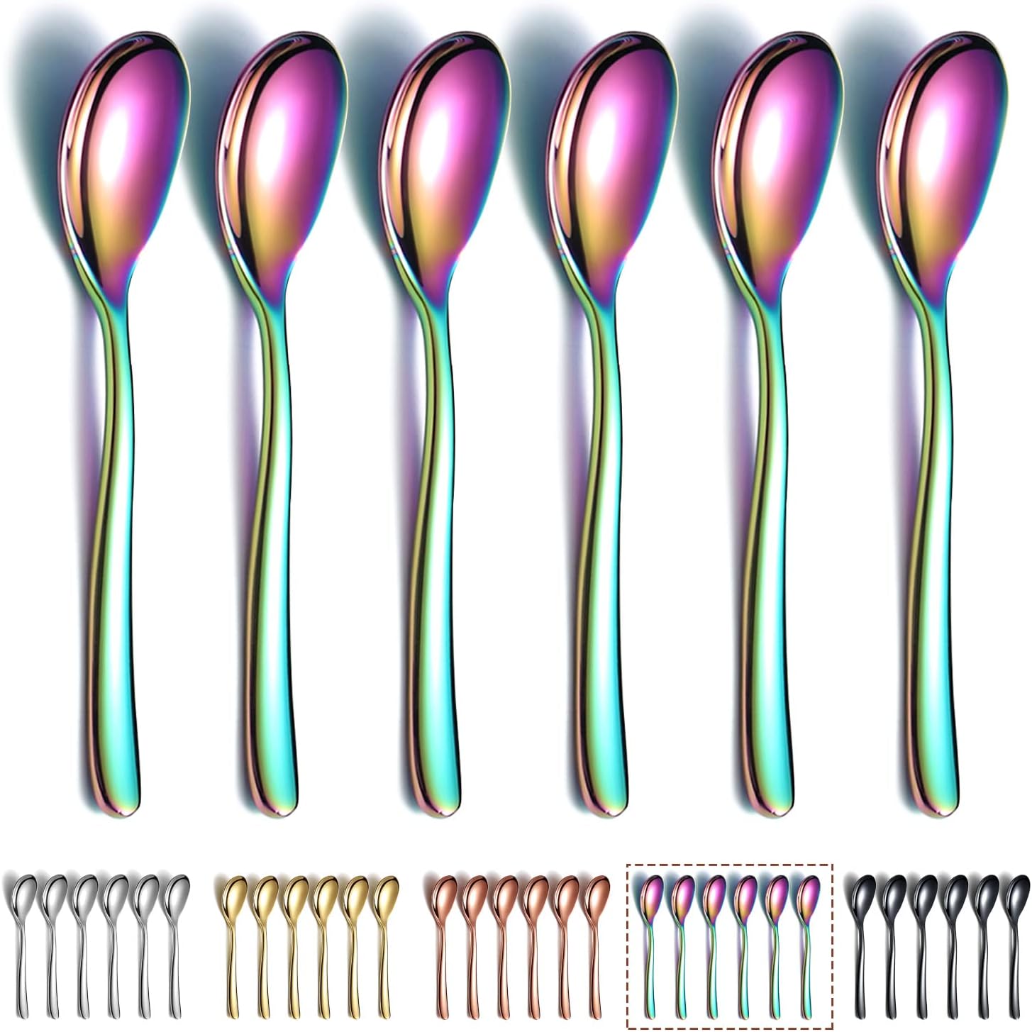 Lot de 6 cuillères à café arc-en-ciel Kyraton 14cm en acier inoxydable avec revêtement en titane Cuillère à café arc-en-ciel Cuillère à expresso Cuillère à dessert mini cuillère au lave-vaisselle