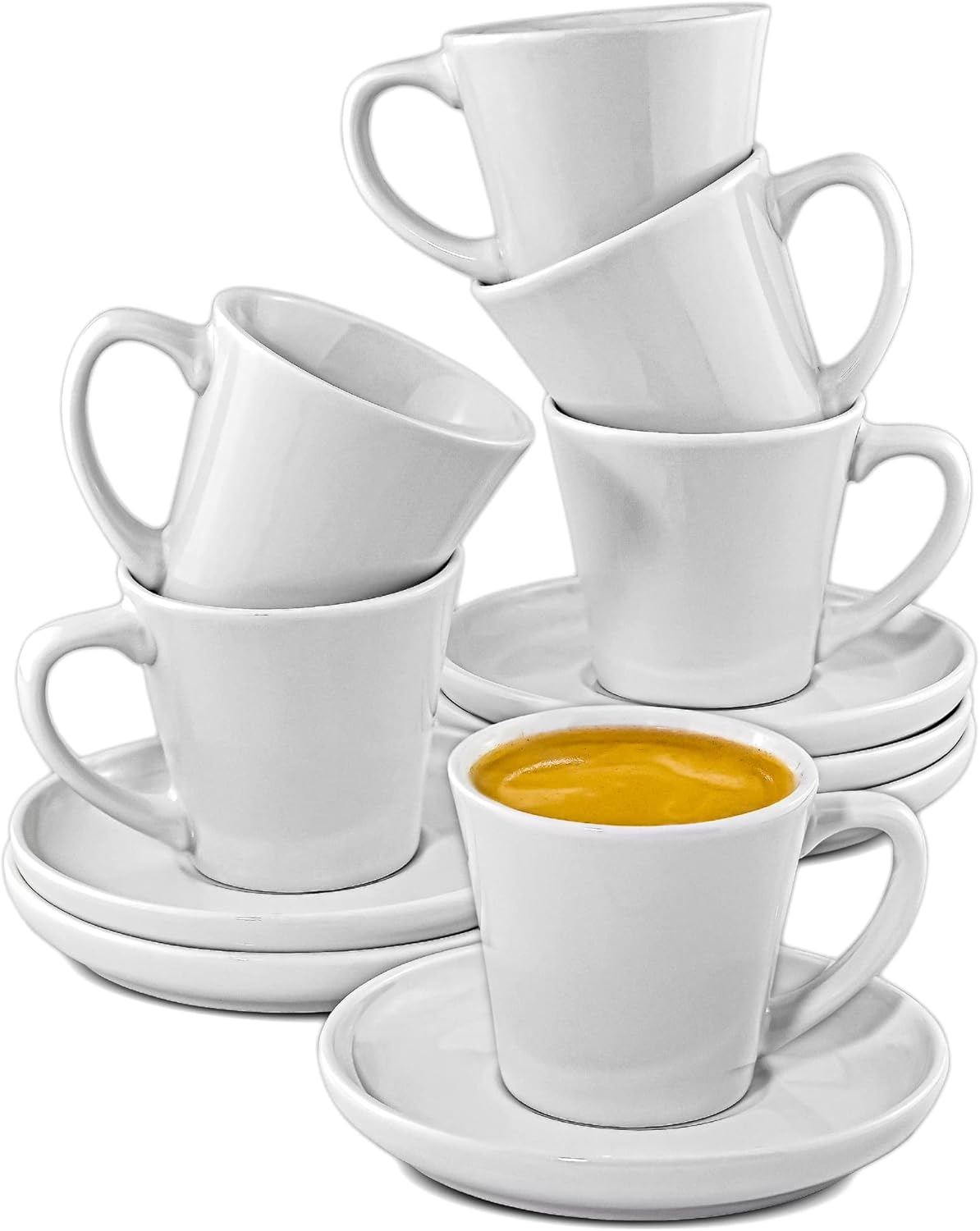 Tasse a Cafe Expresso en Ceramique - Lot de 6 Tasses avec Soucoupes - Lavable au Lave-vaisselle - 70ml
