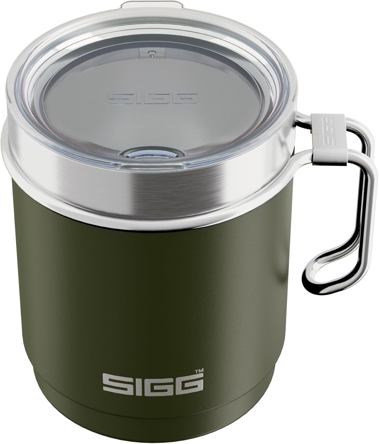 Mug Thermos - Travel Mug Roasted Green - Avec Couvercle en Tritan & Anse - Lavable au Lave-Vaisselle - Sans BPA - Acier Inoxydable 18/8 - Camping & Randonnée - Vert Foncé - 0,36L