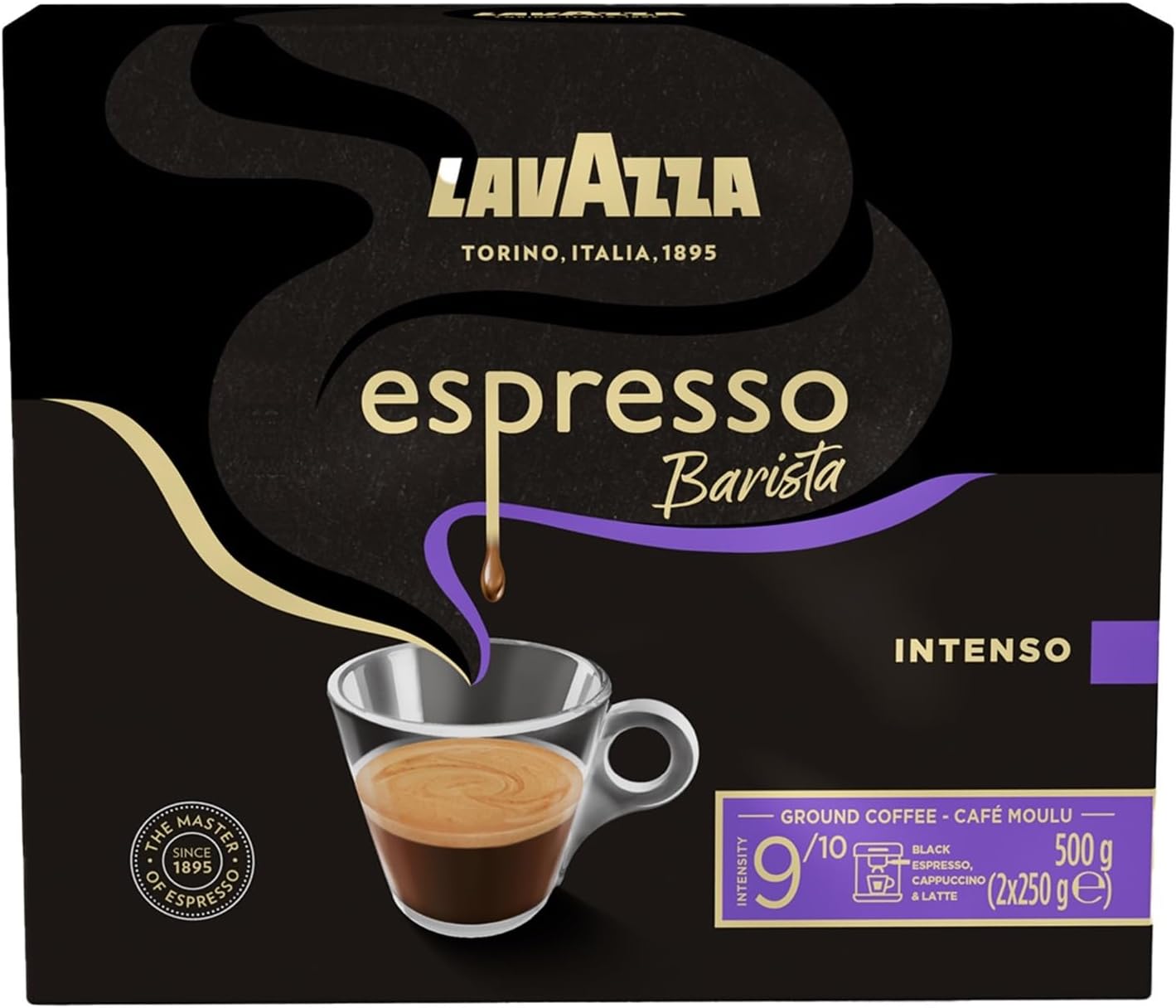 Espresso Barista Intenso Café Moulu 2x250g Idéal pour la Machine Filtre ou Manuelle avec Notes Aromatiques de Fruits Secs pour Espresso au Goût Intense et Velouté Robusta Intensité 9/10 500 g