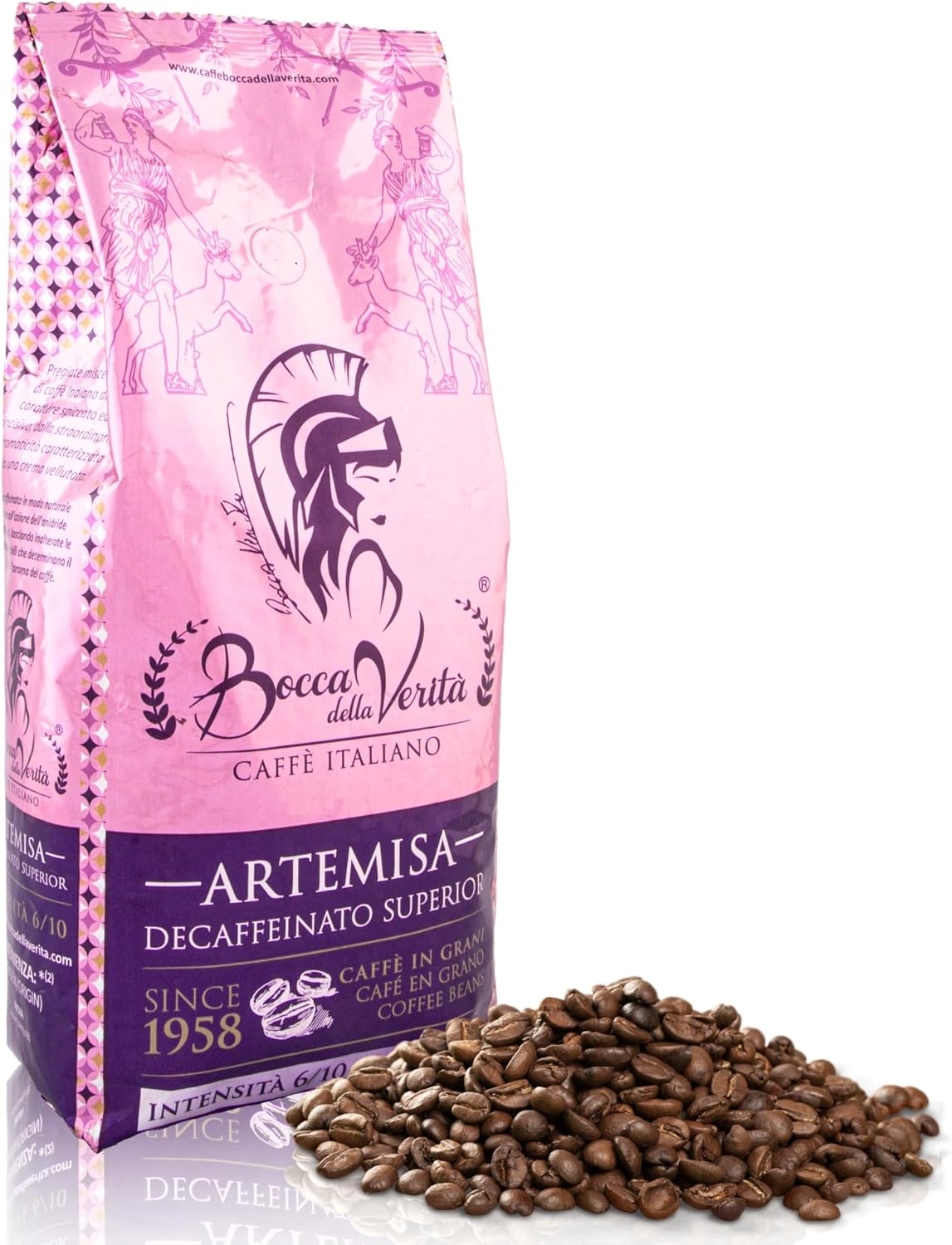 ® - Café Italien en Grains, Arôme ARTEMISA DÉCAFÉINÉ SUPÉRIEUR, Sac de 1 Kg, Café Torréfié et Artisanalement 100% Made in Italy, Certifié Rain Forest et UTZ