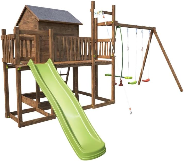 Soulet Aire de Jeux en Bois avec maisonnette et Toboggan Tenerife