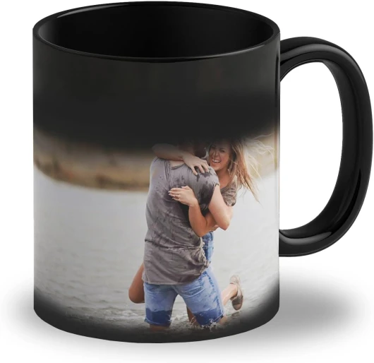 LOOXIS Mug magique personnalisé avec photo et texte, à personnaliser - Mug à changement de couleur, Magic Mug, revêtement thermique, 325ml - Idée cadeau pour femmes & hommes - Intérieur noir