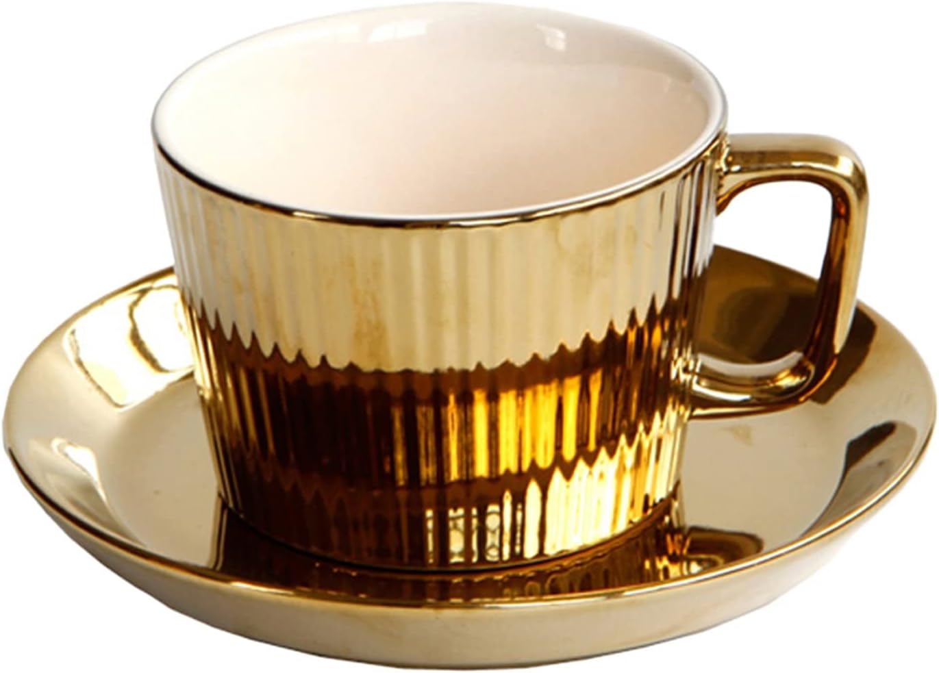 HFGDRH Tasse à Café en Porcelaine, Jeu de tasse à café en céramique en céramique plaqué or 250 ml - Blanc