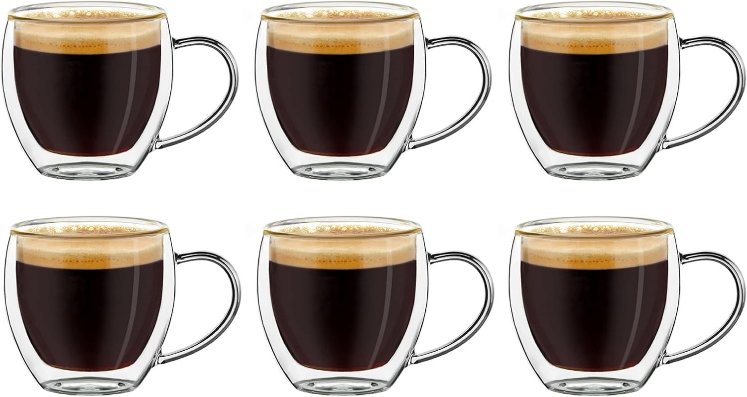 Verres à expresso à double paroi avec anse, lot de 6 100 ml, tasses à moka, verres thermiques à effet flottant