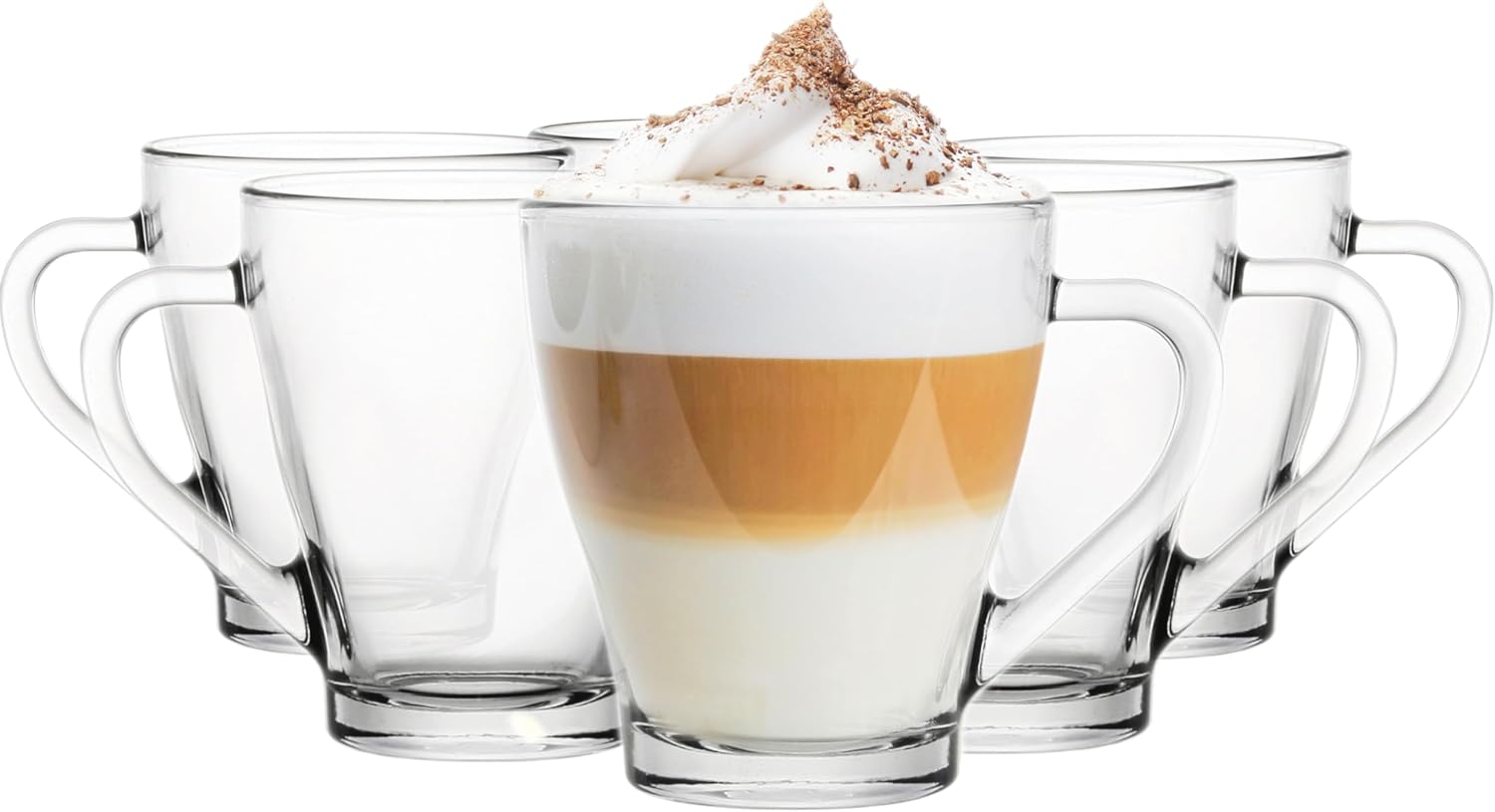 Glasmark Krosno Lot de 6 verres en verre avec anse, oreille colorée, verre à boire, tasse en verre avec écouteur, passe au lave-vaisselle 200 ml