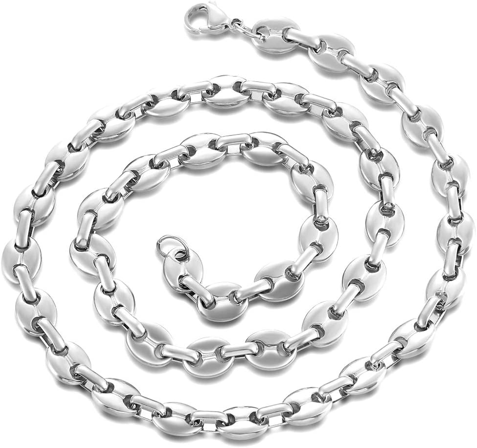Collier Grain de Café Chaine Maille Homme Collier Biker en Acier Inoxydable Argent Or Noir (6mm 9mm 11mm) Argenté - Grains de café 9mm 61.0 Centimètres