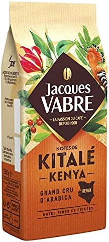 Délice Café Jacques Vabre Kitale 250g - Café Arabica en grains torréfiés pour une expérience intense et raffinée - Boisson chaude premium French Roast - - Le Lot De 3