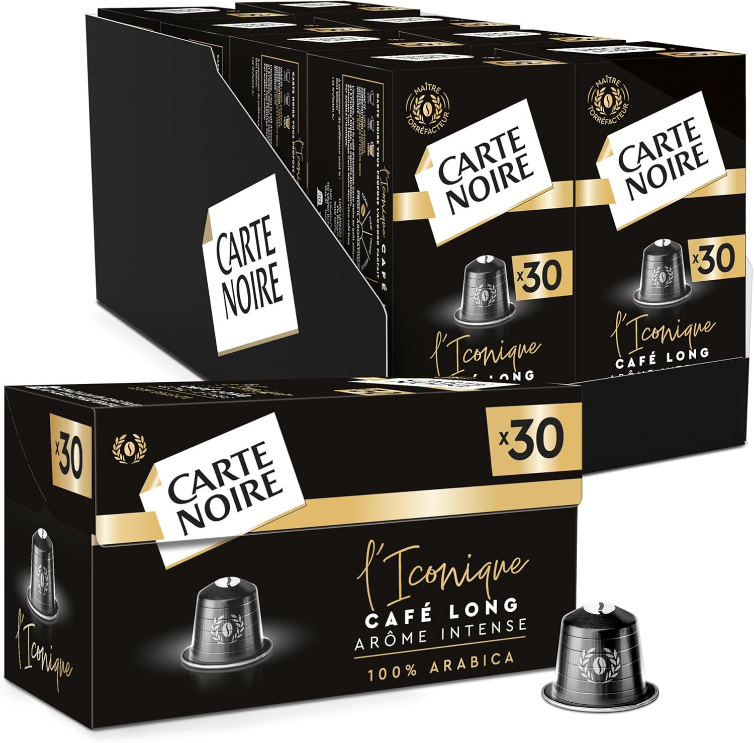 240 Capsules de Café lungo L'Iconique - Compatibles Nespresso-Café Pur Arabica-Lot de 30 x 8 Capsules Aluminium-Fabriqué en France