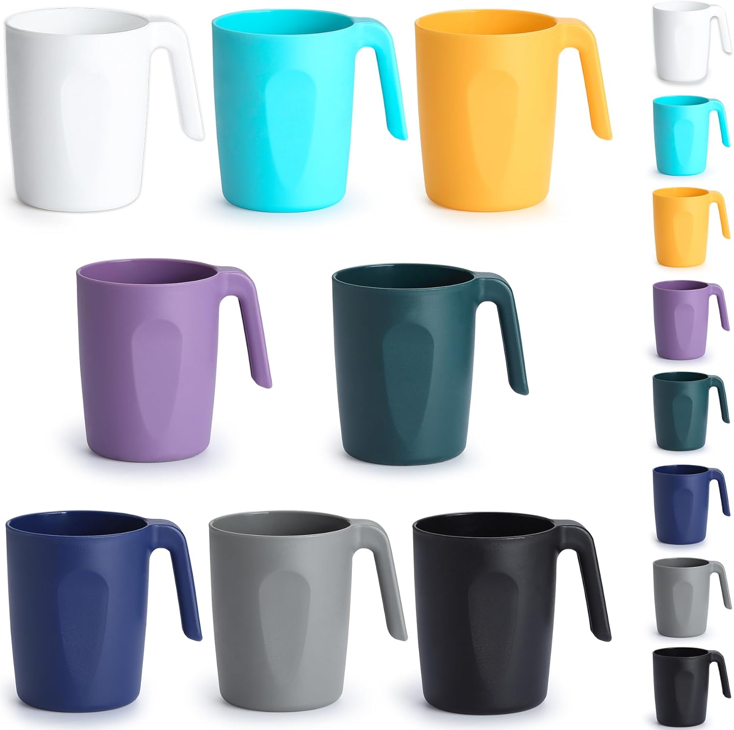 Tasses à café en plastique Set de 8 x 450ml, Mutil Color Gobelets avec poignées, Tasse d’eau réutilisable, Facile à transporter, Idéal pour la maison, Jardin, Pique-, Camping