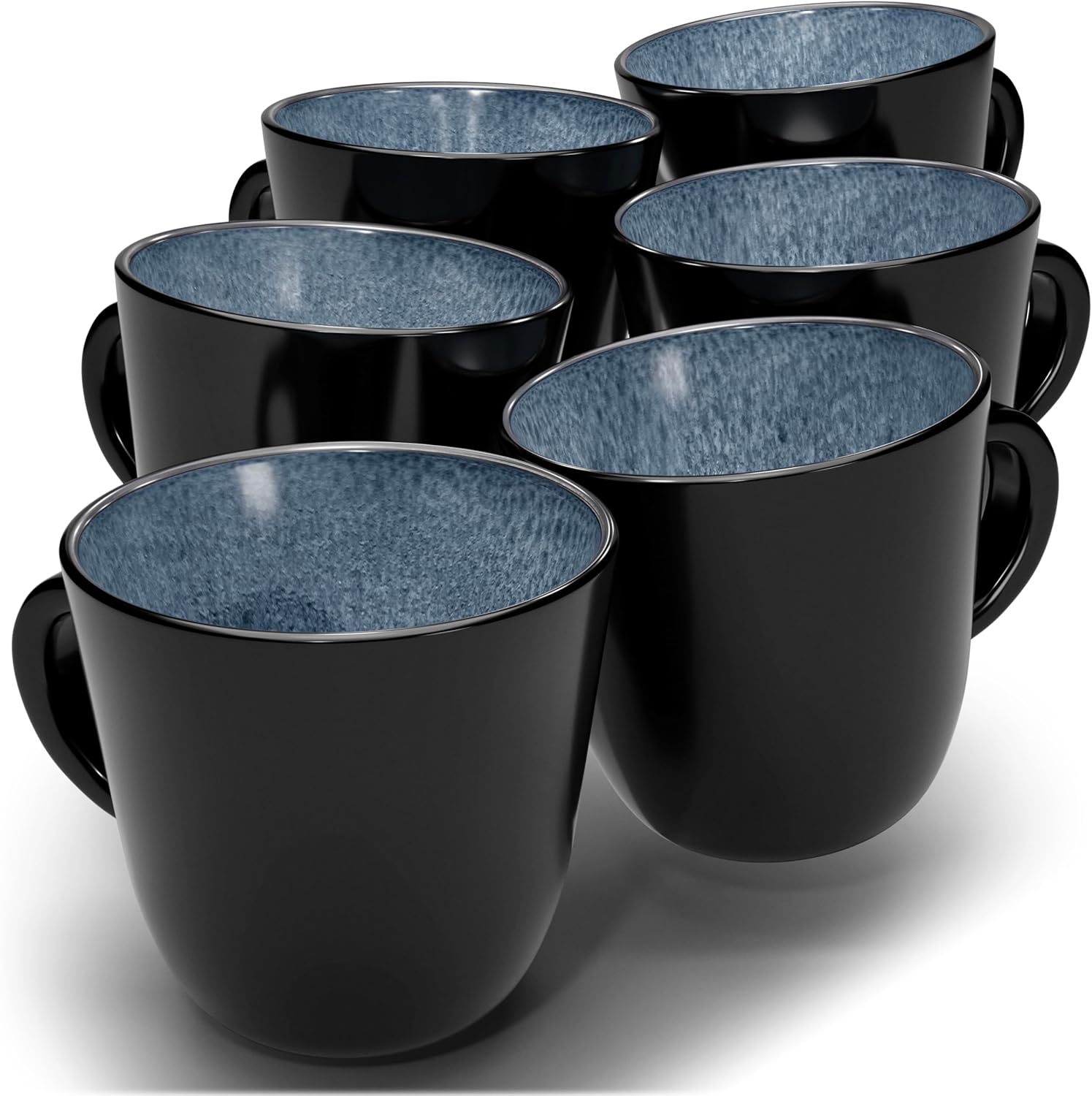 Tasse Café 6er Set en Grès Ibiza - Chic et moderne, compatible lave-vaisselle et micro-ondes - Tasses à Café Pure Living - Ensemble de Tasses à Thé et à Café Cool en bleu fumé