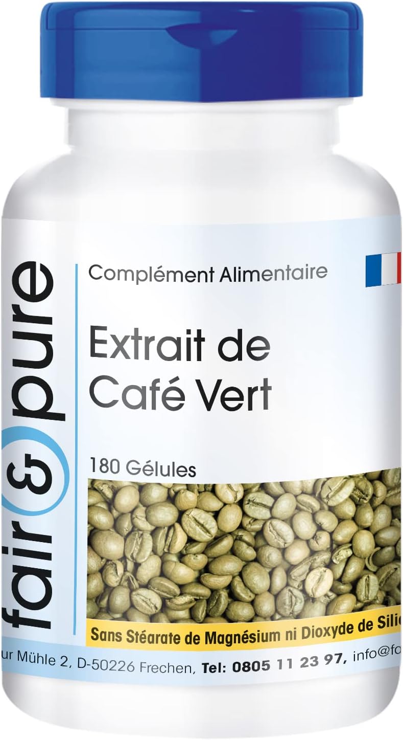 Fair & Pure® - Extrait de café vert 500mg - café vert hautement dosé et végan - 180 gélules