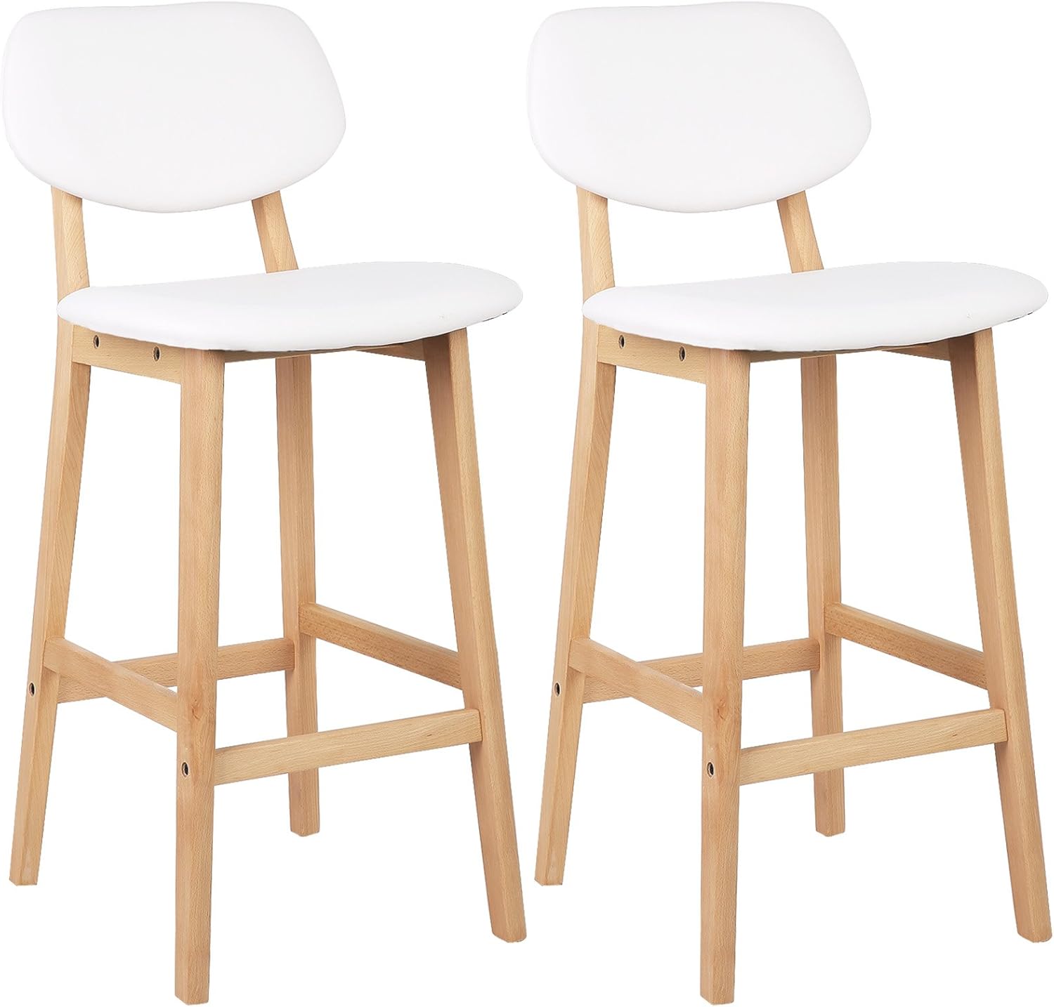 Tabouret de Bar Lot de 2,Tabouret de Cuisine Design en Cuir Artificiel et Bois,Blanc