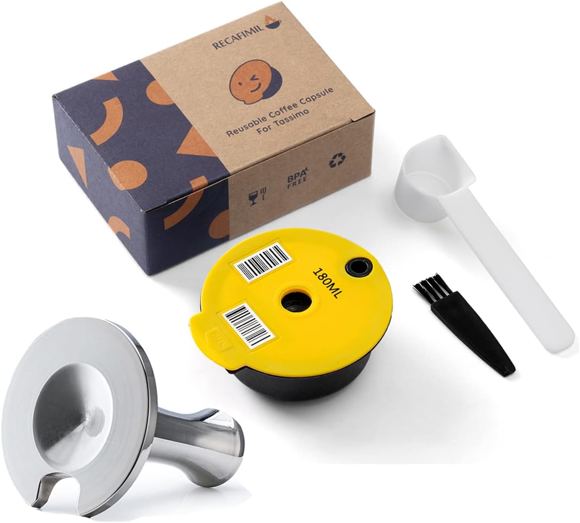 HAILASRE Pods Tas simo réutilisables 180ml PP Plastique Filtre à capsules de café rechargeables avec tamper en acier inoxydable pour machine Tas simo