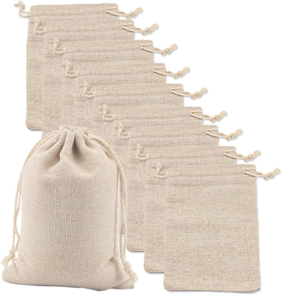 SLTAXAR 10PCS Sacs en Tissu en Coton 20 * 30CM Sac Cordon Coton Mousseline Réutilisable Sac Tissu Cordon Sac Cadeau Cordon de Serrage Sac de Toile de Jute Sacs de Cordon de Coton pour Stocker DIY