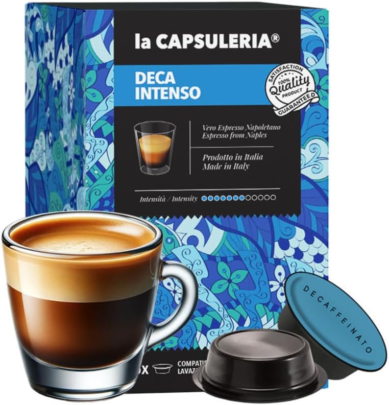Café DECAFFEINÉ, intense (192 Capsules) compatibles avec Lavazza A Modo Mio, 12 Boîtes de 16 Capsules, goût riche et prononcé, sans caféine, équilibré à savourer à tout moment (La Capsuleria)
