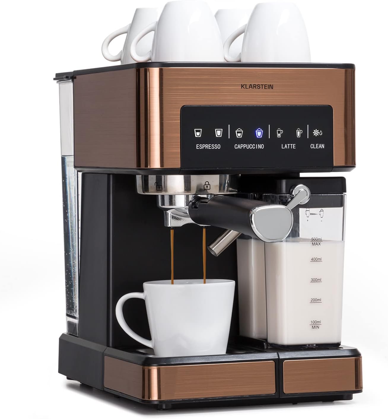 Petite Cafetière Electrique avec Mousseur de Lait, Cafetières, Machines à Café Expresso 20 Bar, en Acier Inoxydable 1350W pour Café Moulu, Qualite Barista