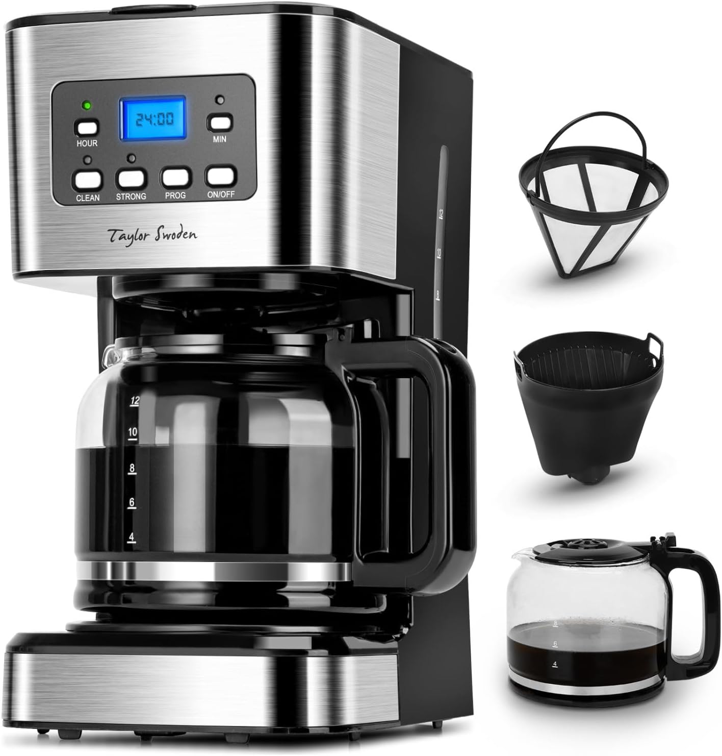 Cafetiere Filtre, Programmable 24h Cafetiere Electrique 1,5L à 12 tasses, Machine a Cafe Maintien au Chaud et Anti-Goutte 40 Min, Infusion Rapide, 950W, 0% BPA, Noir - Darcy