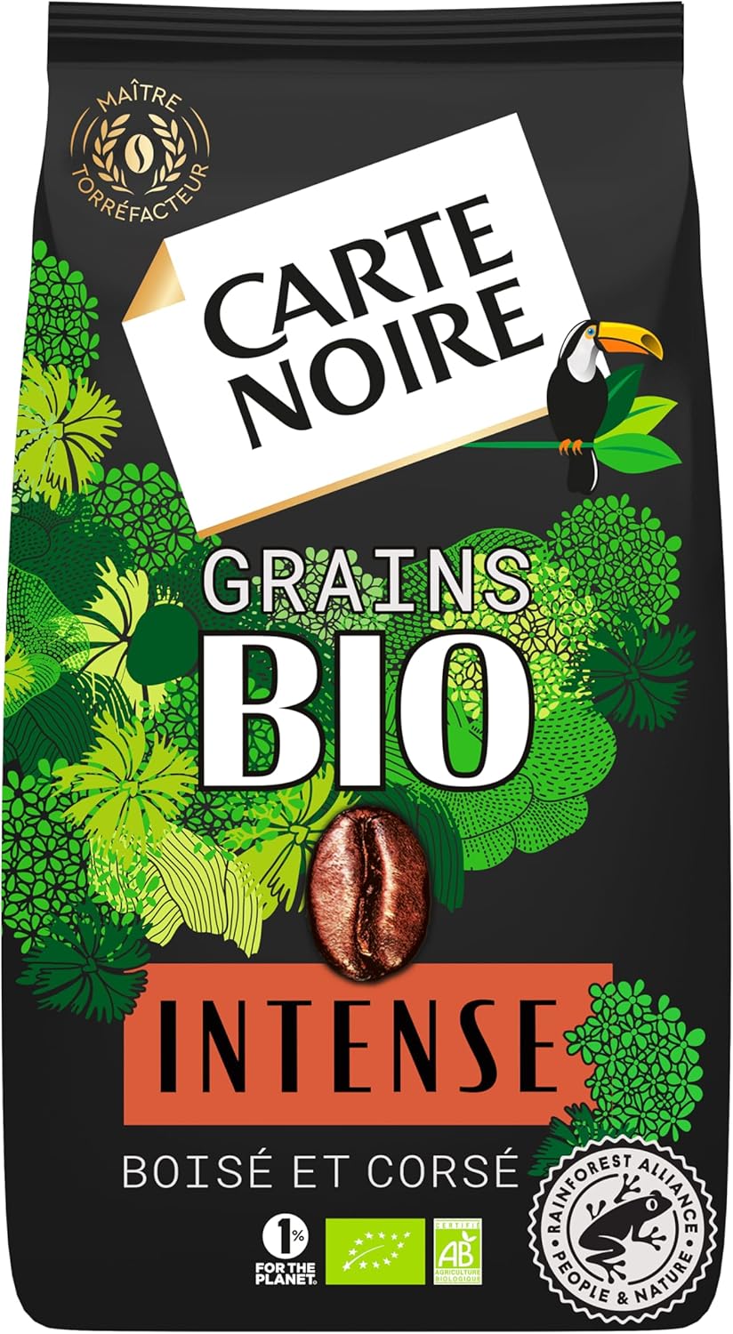 Bio Intense - Café en Grains Torréfiés - Pur Arabica Biologique - Paquet de 1 kg