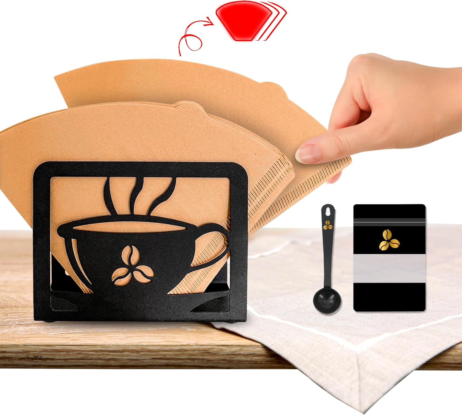 *Nouveauté 2025* Coffret Café 3 Pièces : Porte Filtres à Café + Cuillère Doseuse + Sachet ZIP - Couleur Noire - Rangement jusqu'à 100 Filtres Papier