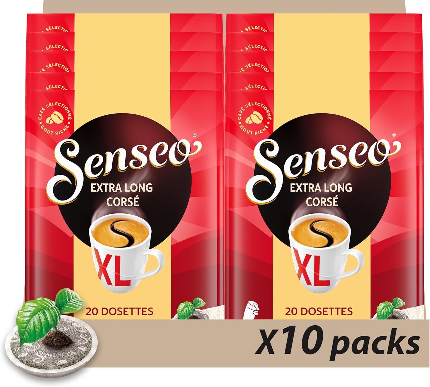 Senseo Café 200 Dosettes Extra Long Corsé (lot de 10 x 20)