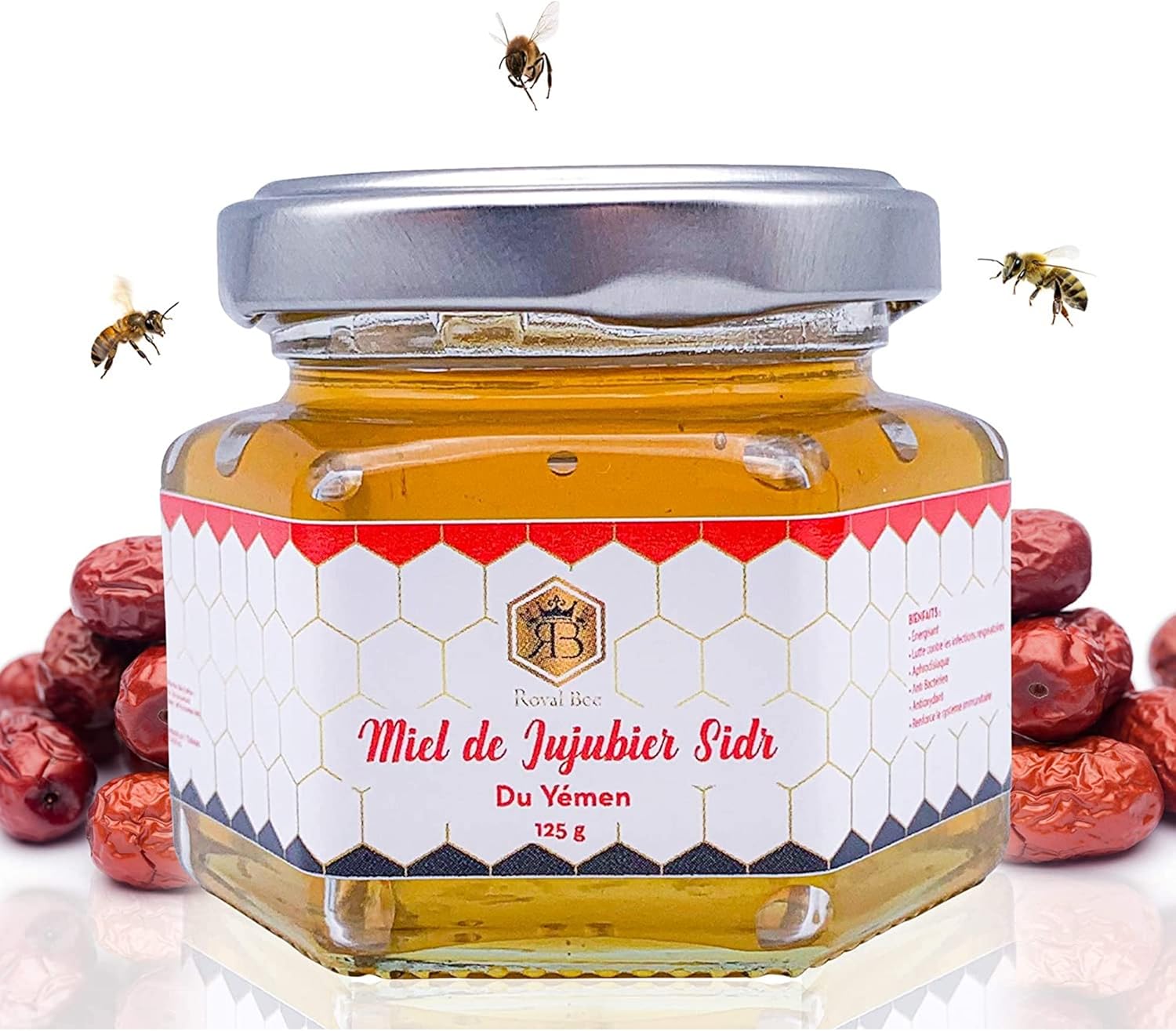 Miel de jujubier Sidr du Yémen -125 g + 1 Cuillère en bois Naturel Biodégradable - 100% naturel brut pur non filtré - Qualité Premium - Sans Conservateur artisanal