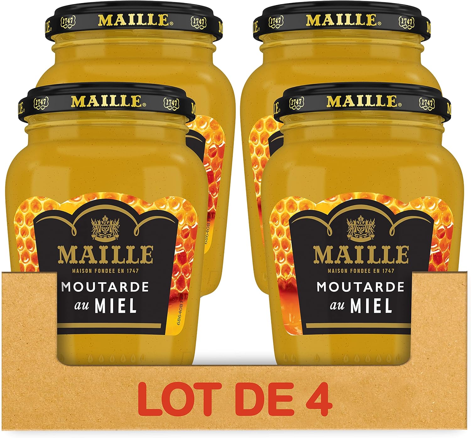 Moutarde Au Miel Bocal, Recette Gourmande et Parfumée, 230g - Lot de 4