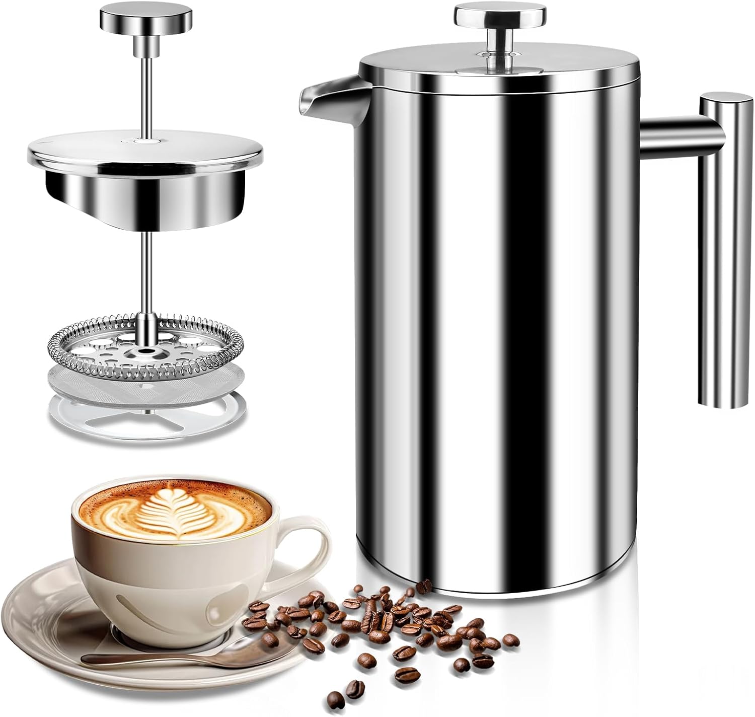LUOJINYI Cafetière à piston en acier inoxydable, 800 ml, de qualité supérieure, système d'isolation à double paroi avec construction à deux couches, grande capacité, idéale pour offrir aux amateurs de
