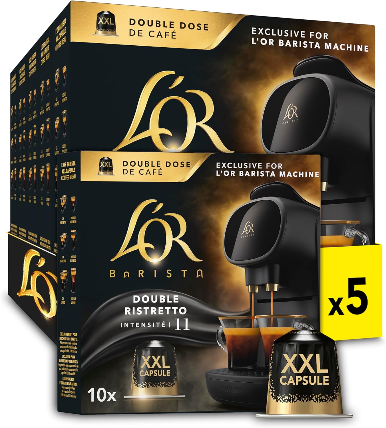 L'Or Barista Café - 50 Capsules Ristretto Intensité 11 - Compatibles L'Or Barista (lot de 5 x 10 Capsules)