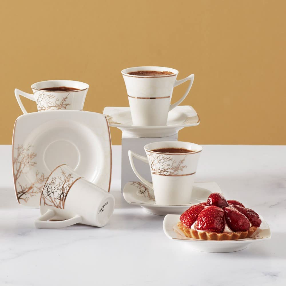 Karaca Autumn Service à café pour 6 personnes, 6x tasse à espresso et 6x soucoupes, Tasse à moka robuste, Bord épais pour boire, Tasses à espresso, Porcelaine, Design moderne
