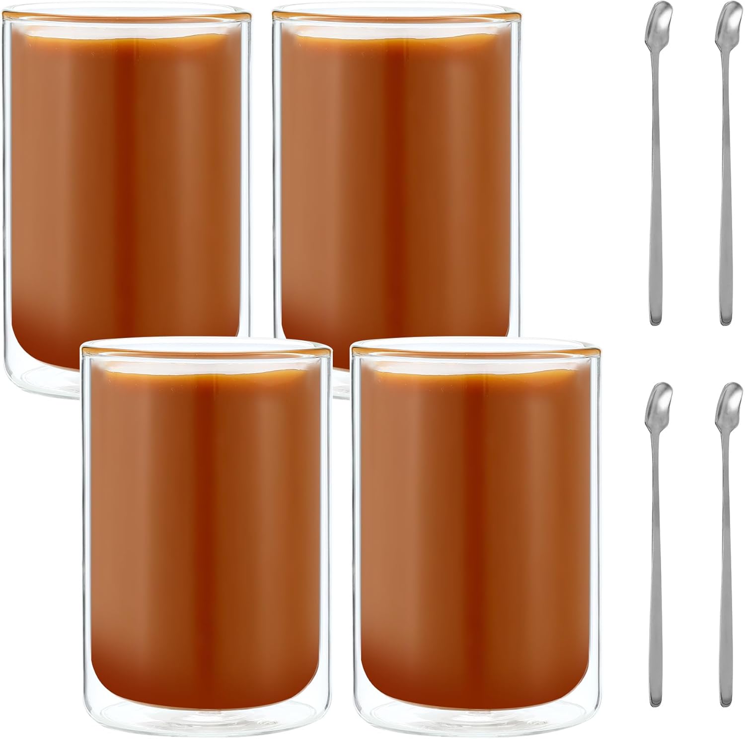 4 pièces Tasse a Cafe Double Paroi, café en verre 400 ml, bateau à double mur transparent,Convient pour le café, le thé au lait, le Latte Macchiato