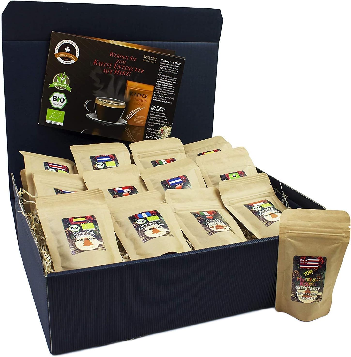 C&T Coffret de café grain équitable bio - 13 variétés de 20g en grains - Café biologique et équitable rare du monde entier + surprise - cadeau de Noël meilleur