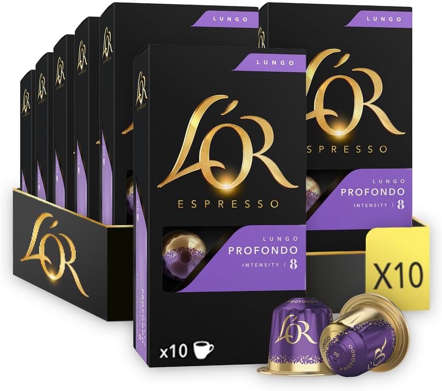 L'OR Profondo - 100 Capsules de Café intensité 8 - Compatibles Nespresso®* (lot de 10 x 10)
