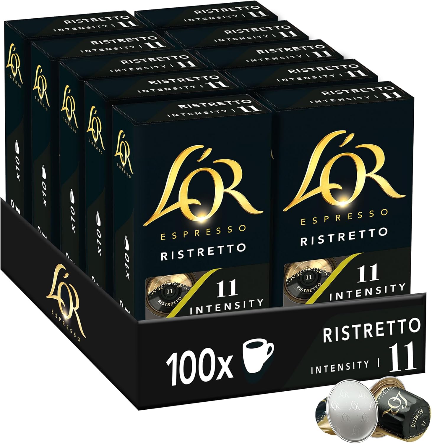 L'Or Espresso Café - 100 Capsules Ristretto Intensité 11 - compatibles Nespresso®* (lot de 10 x 10)