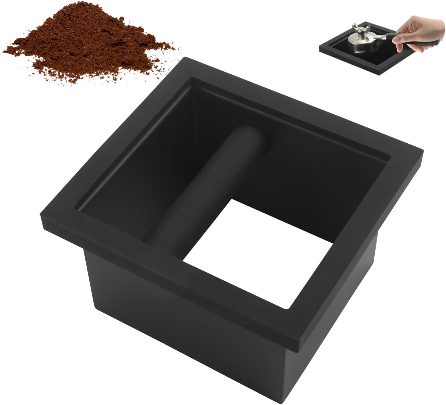 Knock box café, knock box, boite à marc de café, Conteneur pour marc de café, Design rectangulaire intégral, Acier inoxydable, Sans fond, Adaptable aux cuisines, cafés, restaurants et bars