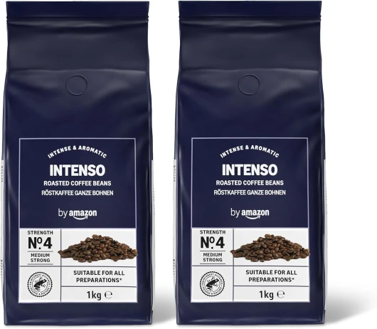 Café en Grains Intenso, torréfaction poussée, 2kg, 2 lot de 1kg - Certifié Rainforest Alliance