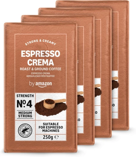 Café moulu Espresso Crema, Torréfaction Moyenne, 250g, Lot de 4 - Certifié Rainforest Alliance