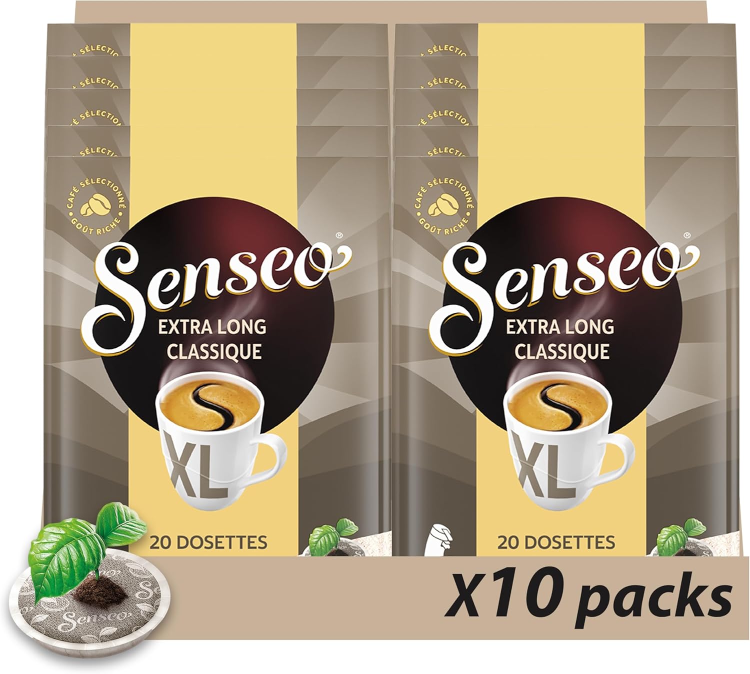 Senseo Café 200 Dosettes Extra Long Classique (lot de 10 x 20)