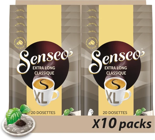 Senseo Café 200 Dosettes Extra Long Classique (lot de 10 x 20)