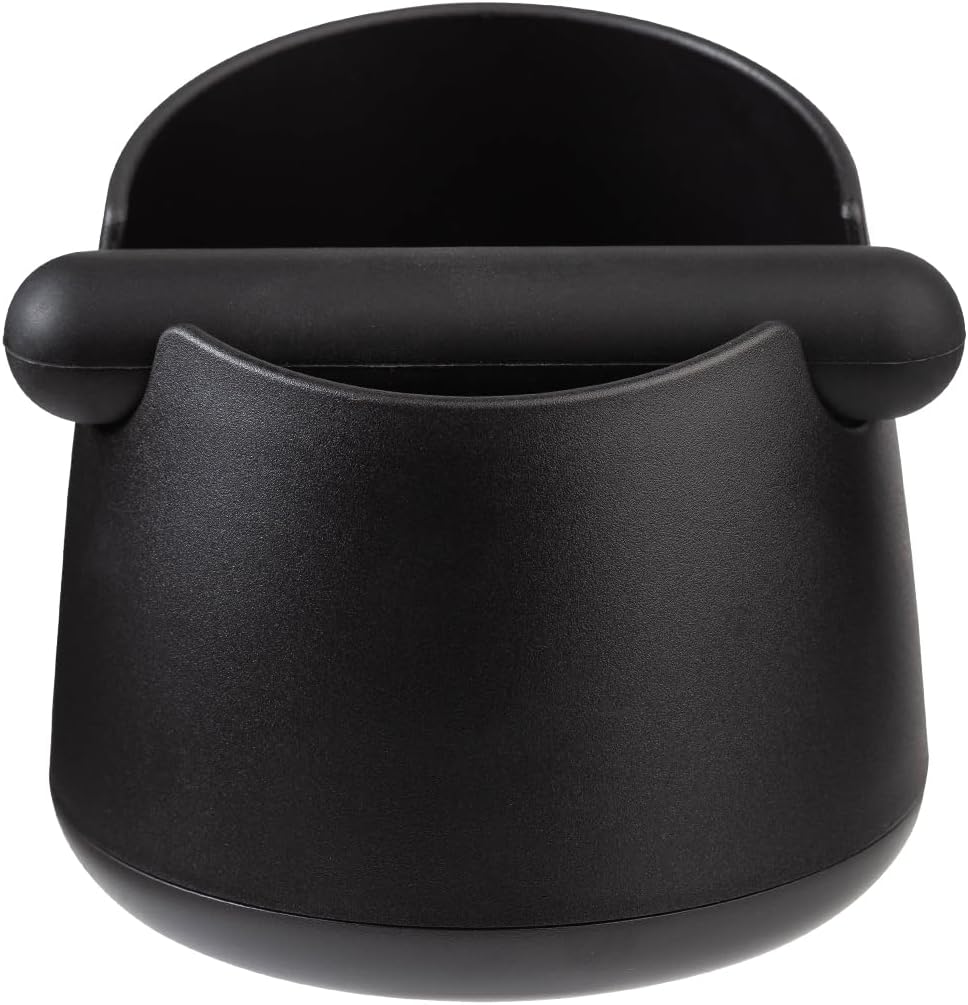 Récipient à taper pour porte-filtre à expresso - Boîte à marc de café Knock Box avec design absorbant les chocs, style barista, barre de frappe amovible et base antidérapante - Noir