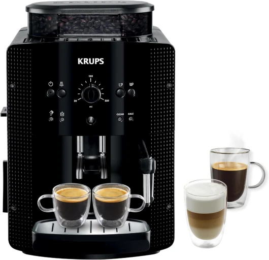 Machine à café grain, 1,7 L, 2 tasses en simultané, Nettoyage automatique, Buse vapeur pour Cappuccino, Cafetière espresso, Essential noire YY8125FD, Noir