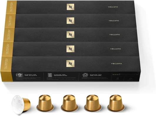Original – Bundle 50 Capsules de café Volluto – Intensité 4 – Pour Espresso & Cappuccino Recette Lait – (5 étuis de 10) Volluto 1 unité (Lot de 50)
