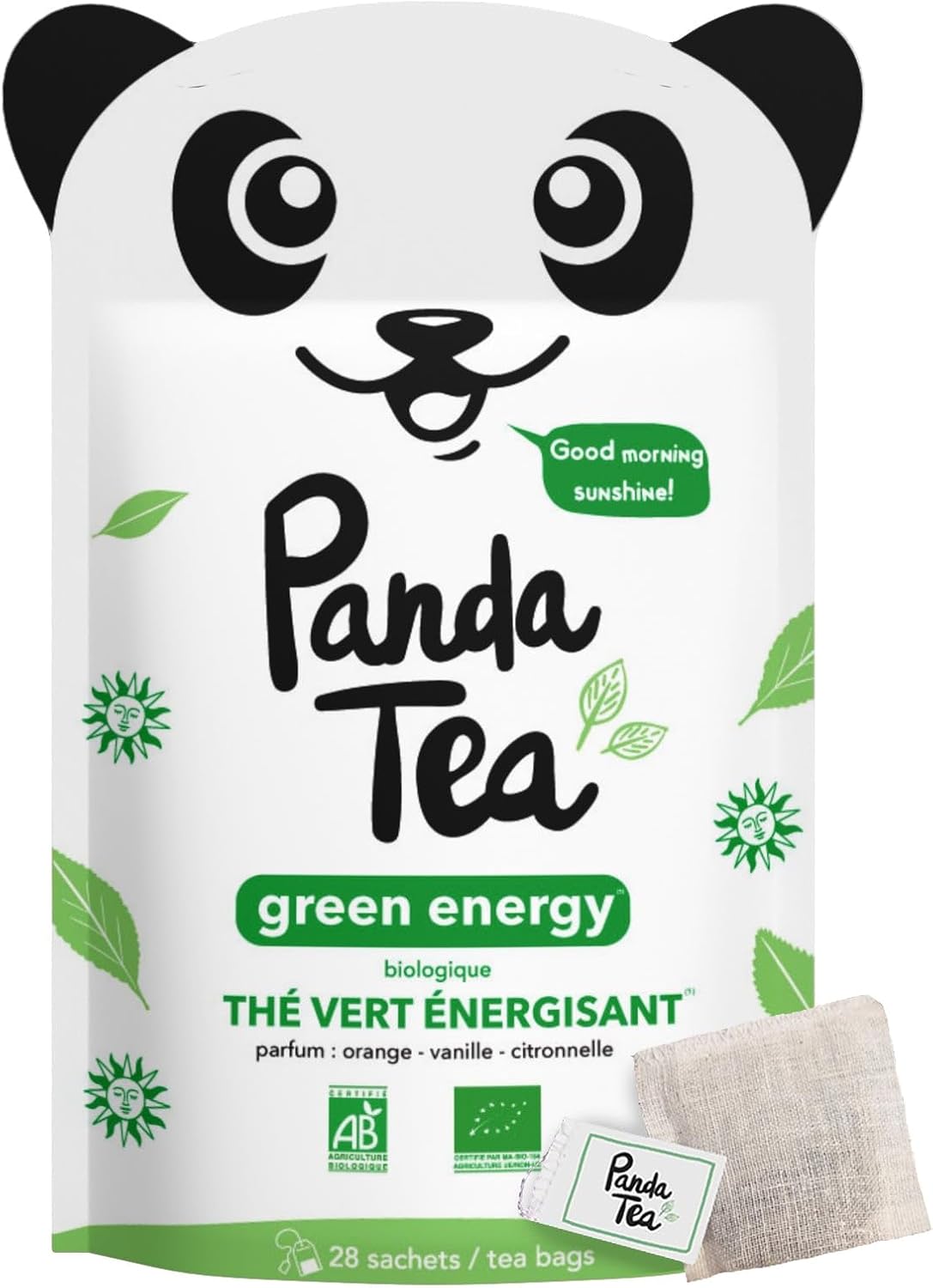 Green Energy - Thé Vert boost energie - Mélange énergisant Thé vert, Mate et Guarana - 28 Sachets Coton Bio - Ingrédients Bio - Parfum Orange, Vanille et Citronnelle