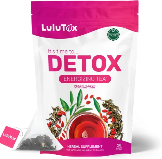 Thé Détox – Mélange de Plantes pour le Bien-être avec Pissenlit, Ginseng et Gingembre – Infusion pour Ballonnements, Ménopause, Gestion du Poids et Vitalité – 28 Sachets