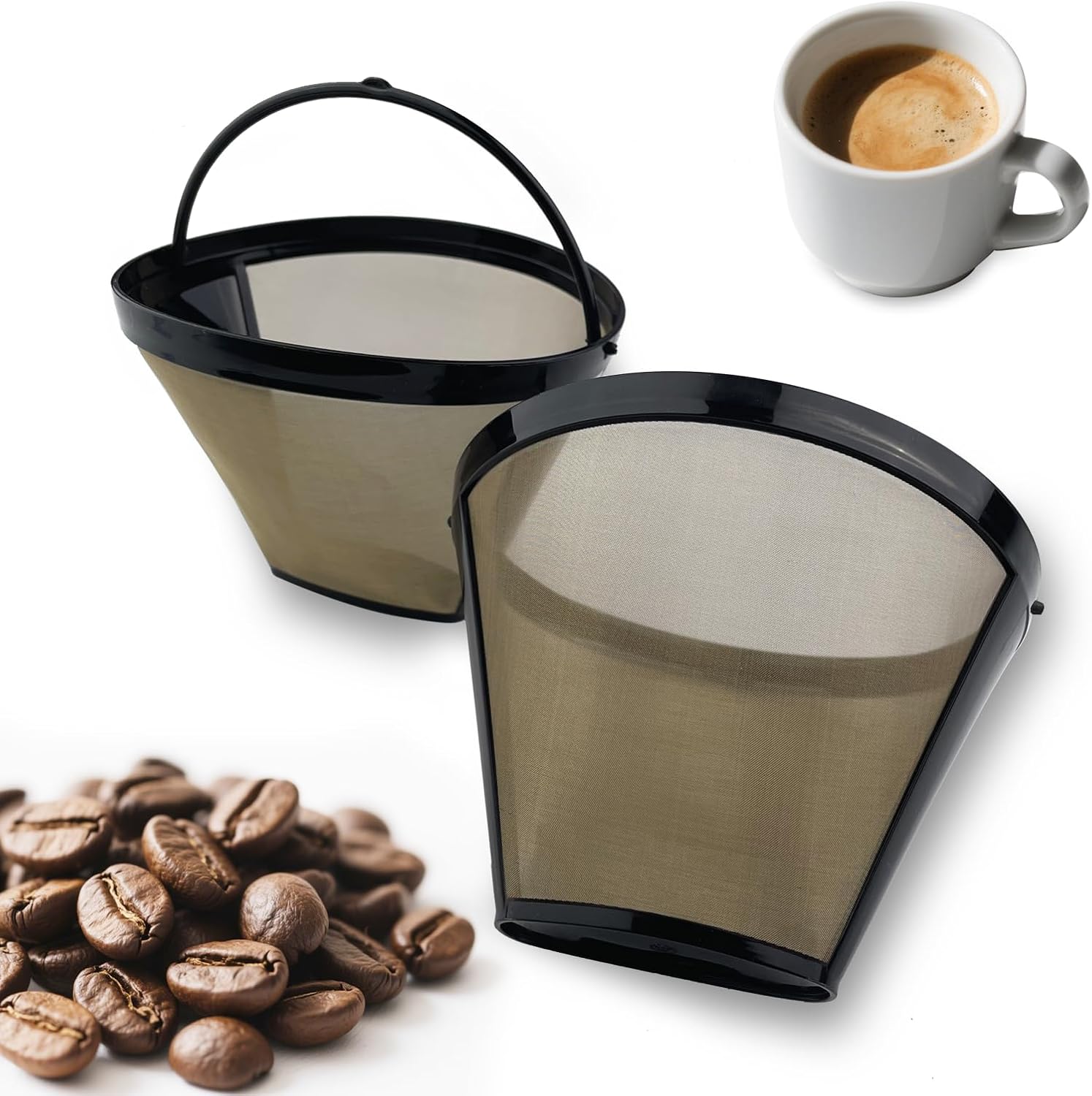 VELLUSTRA 2 PCS Filtre à Café Réutilisable Taille 4, Filtre a Cafe en Acier Inoxydable pour Faire du Café Manuel Filtre Café Permanent pour Goutter du Café Sans Papier, Parfait Pour 8 à 12 Tasses